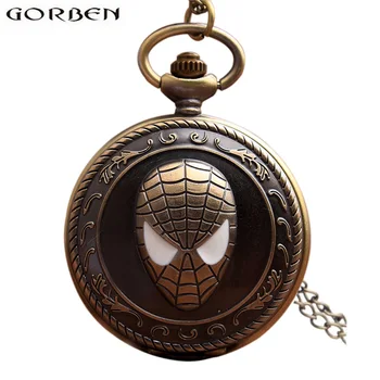 

Vintage Spiderman Antique Pocket Watch With Chain Retro Bronze Flip Quartz Necklace Fob Clock Pendant For Men Women Gift