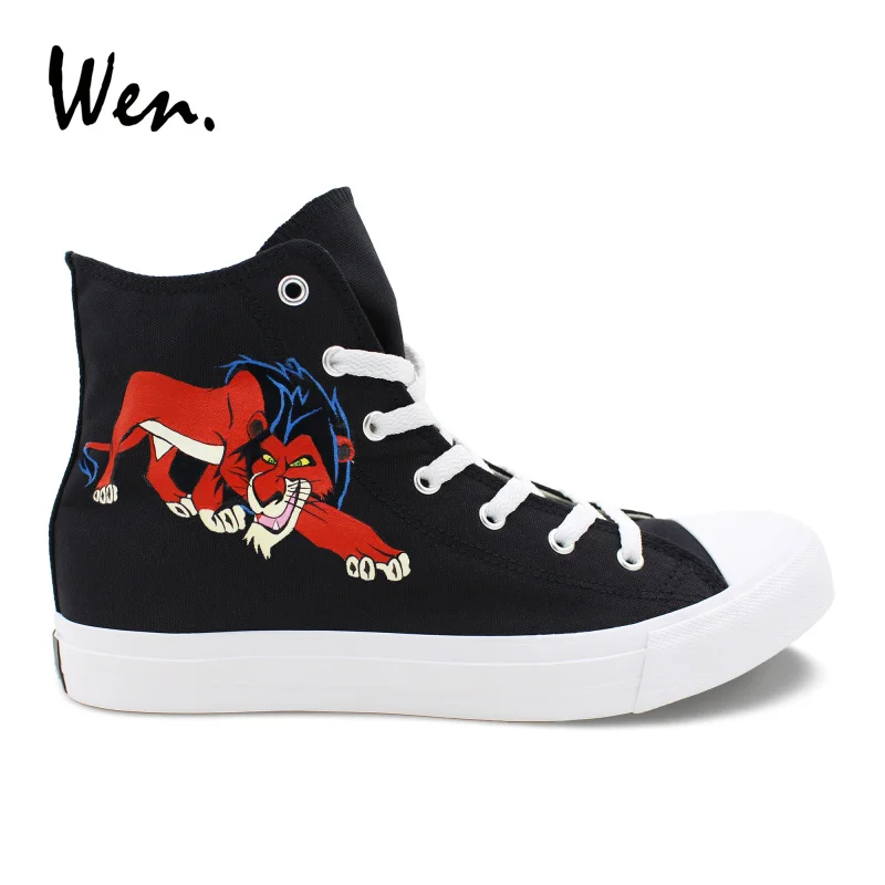 

Wen High Top Sneakers Custom Design Lion Cartoon Hand Painted Unisex Canvas Shoes Boys Girls Outdoor Plimsolls Big Size 46-49