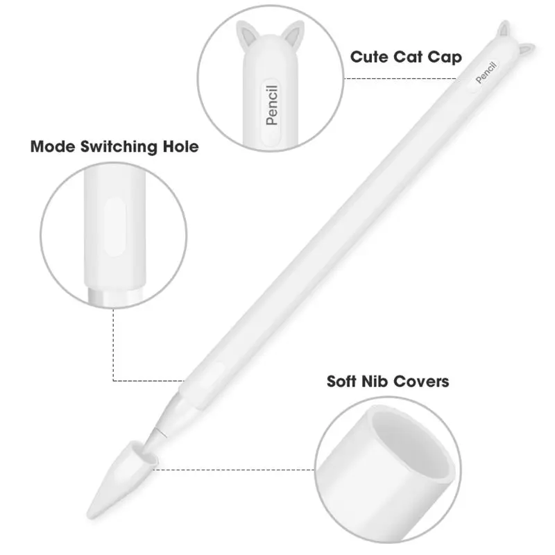 Силиконовый защитный чехол с милыми кошачьими ушками и защитой от прокрутки, защитный чехол для Apple Pencil 2 для iPad Pencil