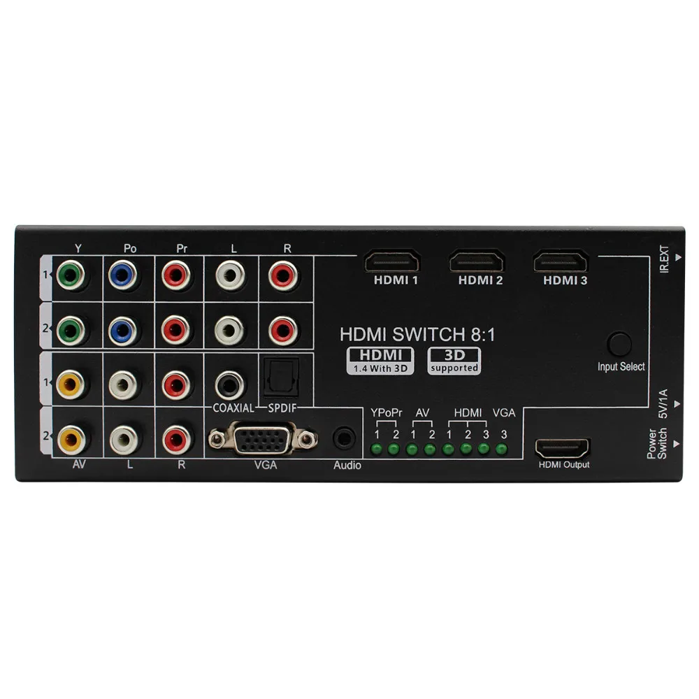 Multi-functional HDMI Converter Switch 8 Inputs to HDMI+COAXIAL+SPDIF Output Support 3D and Surround Sound for 1080P HDTV Multi-functional HDMI Converter Switch 8 Inputs to HDMI+COAXIAL+SPDIF Output Support 3D and Surround Sound for 1080P HDTV