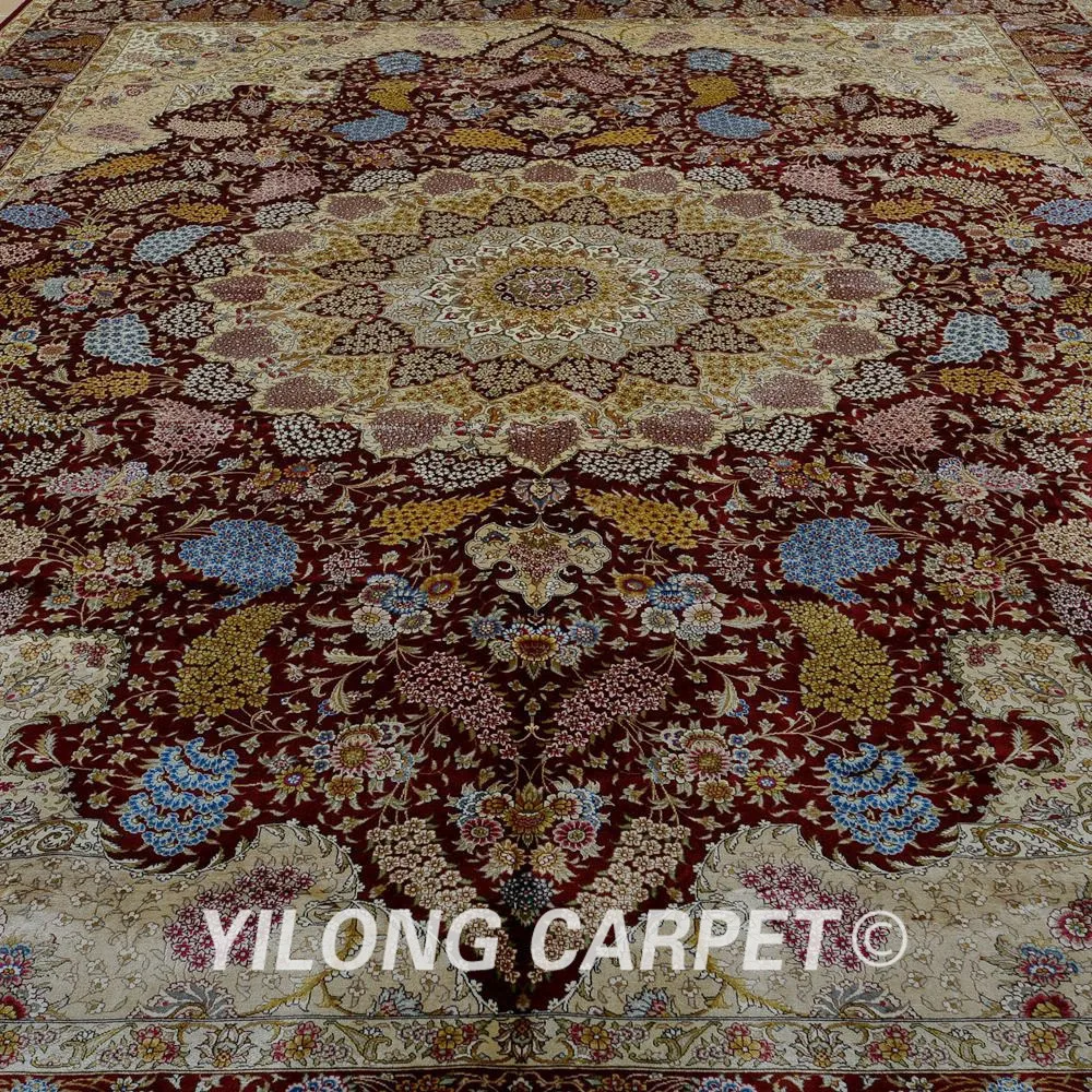 Yilong 9 5 'x 12 8' персидский ковер Большой античный красный шелковый ручной работы