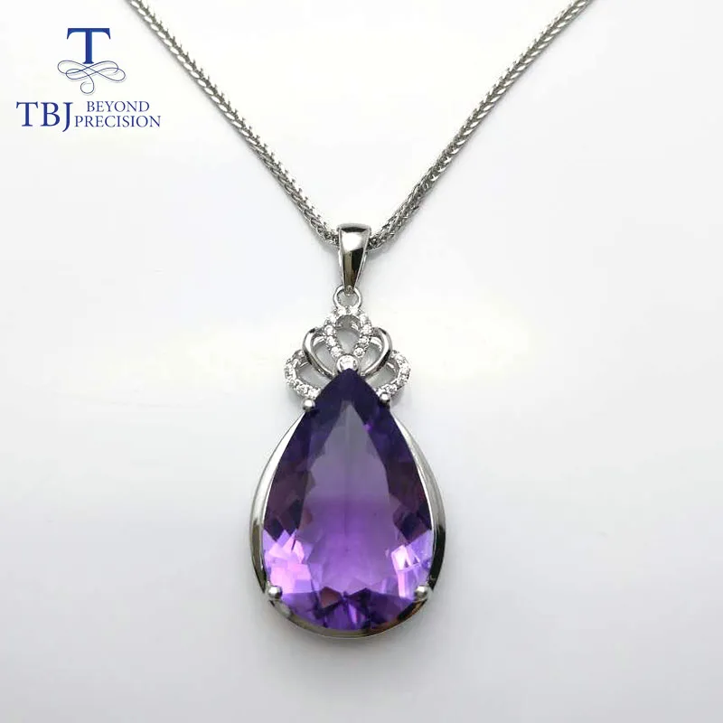 

TBJ,100% natural top quality 11ct oval cut Brazil amethyst Gemstone Pendant in 925 sterling silver jewelry with gift box