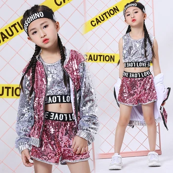 

New Girls hiphop sequins Jazz modern dance children's baseball new style Costume set