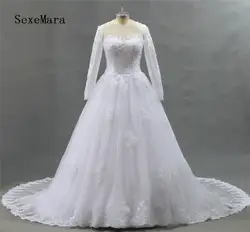 Vestidos De Noiva Белый Свадебные платья с длинным рукавом кружево аппликации бальное платье халат подвенечные Свадебные платья индивидуальный