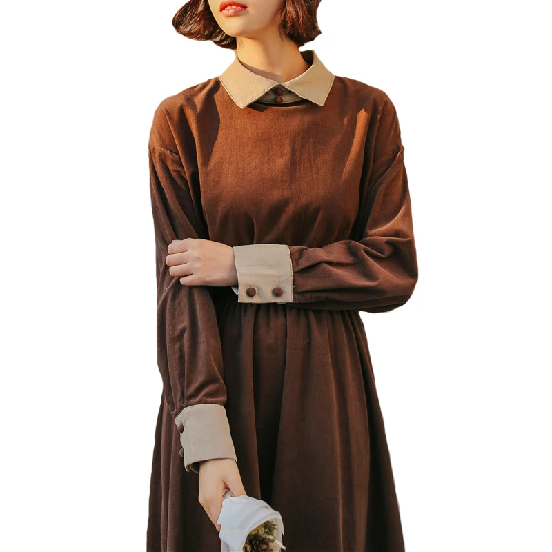 Ceny Mori dziewczyna bawełna sztruks sukienka 2019 wiosna jesień kobiety długi rękaw słodkie długie suknie kobiet dorywczo odzież