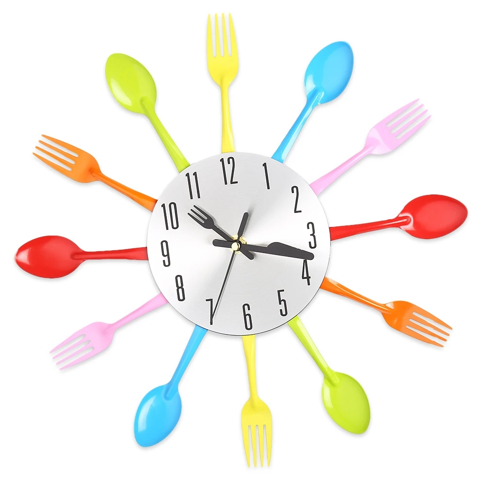 

Wall Clock Colorful Knife Fork Spoon Kitchen Clocks Creative Modern Home Decor Antique Style Wall Clock