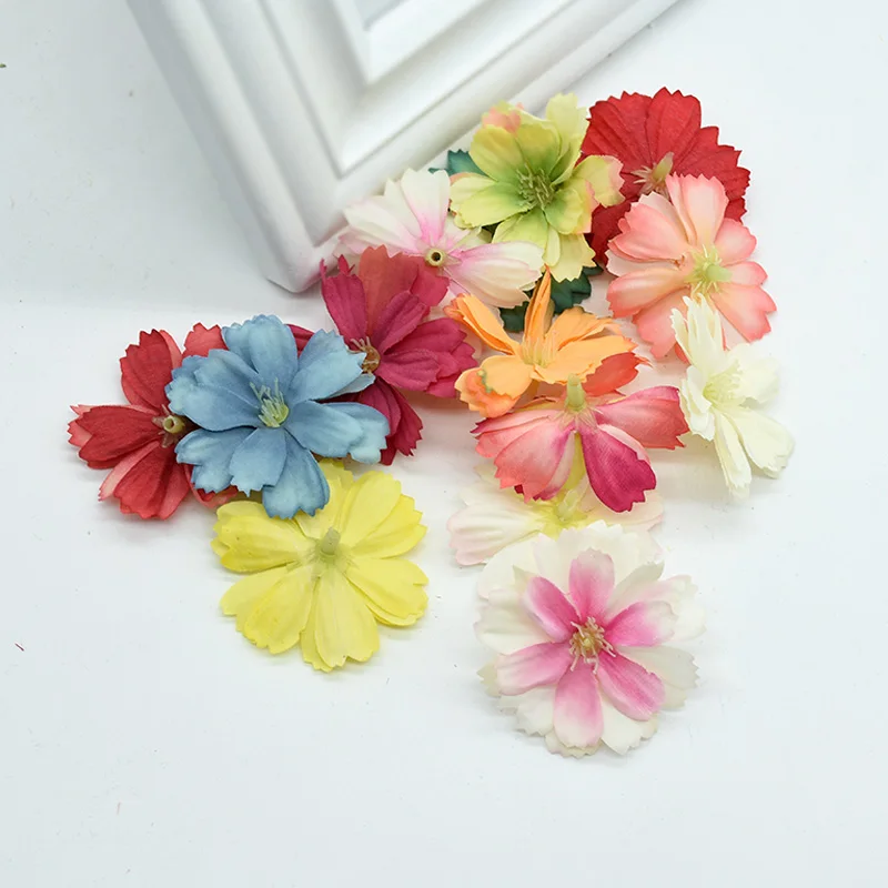 

10pcs 5cm silk daisy Head fake Flowers wall scrapbook diy gifts Christmas wreath cheap artificial flowers for wedding home decor