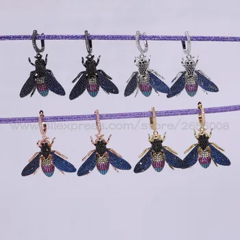 

New!4 Pairs High quality Micro pave CZ Tiny Bugs insect earrings lifelike insect jewelry fashion earrings gift for women 2716