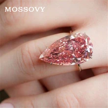 Mossovy, капля воды, розовый циркон, обручальное кольцо для женщин, мода, любовь, сердце, розовое золото, обручальные кольца для женщин, ювелирные изделия