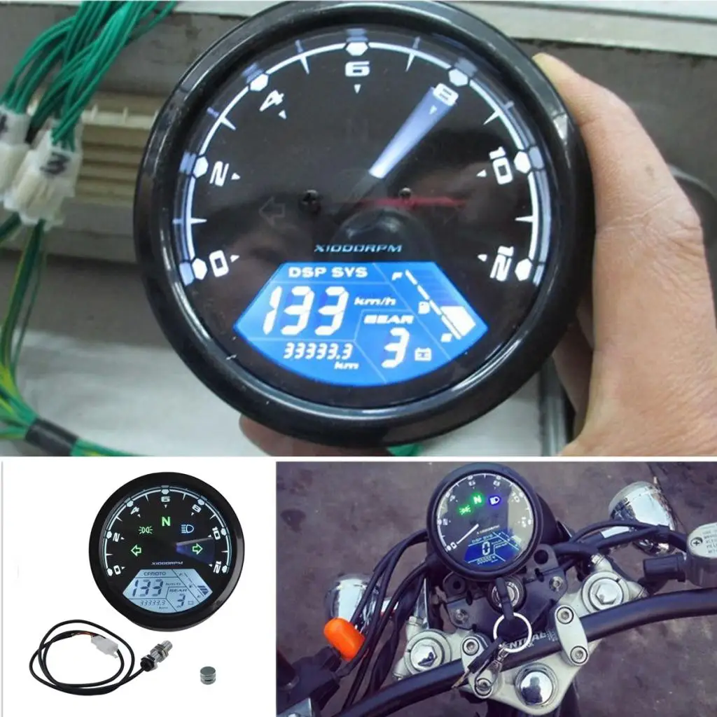 Sourcingmap 0-10000rpm Dual Digital Odometer Tachometer Speedometer Oil Gauge 