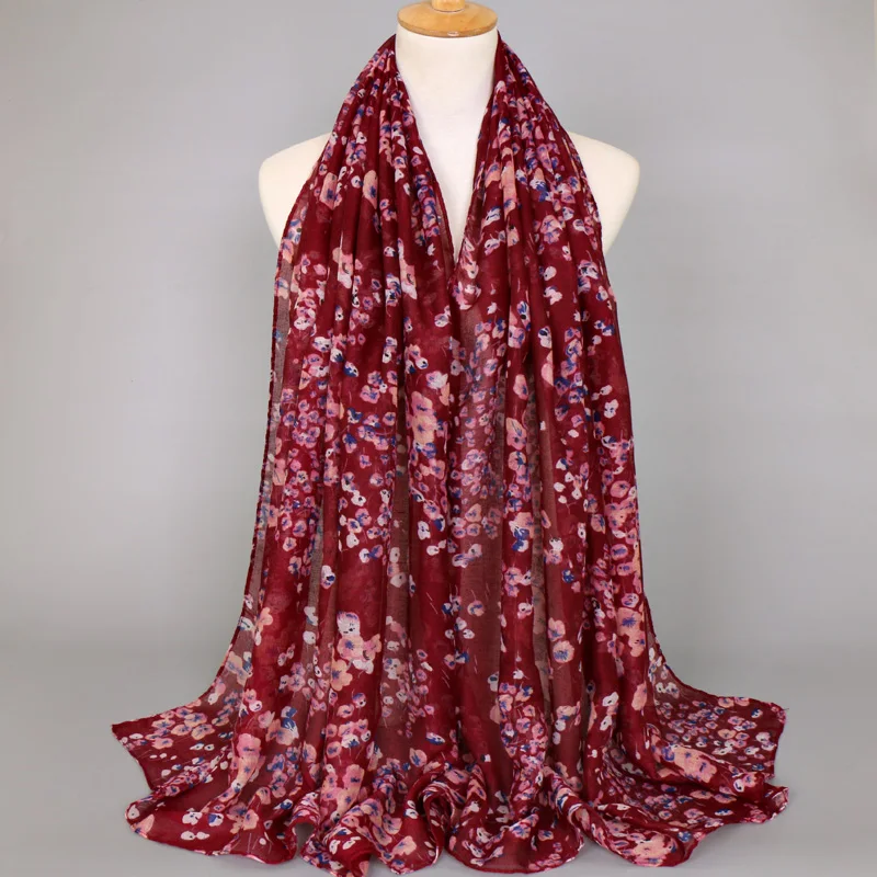 2017 popular women print small flower shawls viscose shawl fashion
