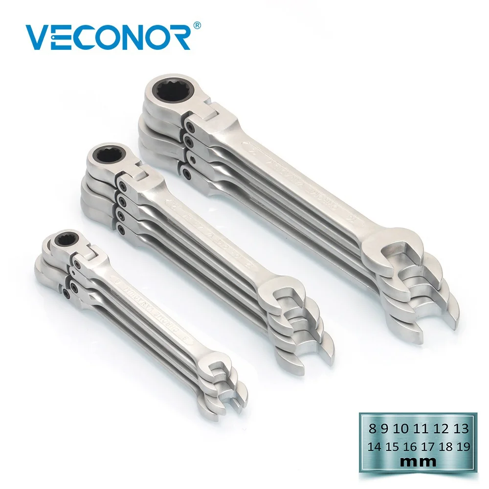 

VECONOR 12 pieces flexible head combination ratchet wrench set ratcheting key wrench spanner 8-19mm complete sizes