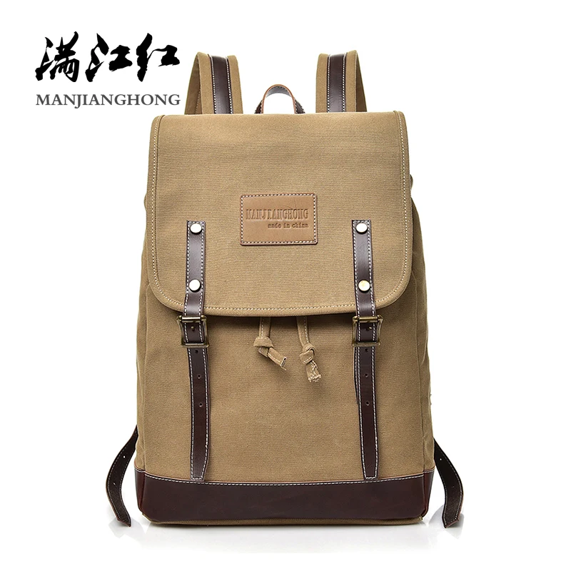 

Fashion Men Canvas Travel Backpack Drawstring Bag Patchwork Leather 15 inch Laptop Backpack School Bags For Boys Rucksack 1430