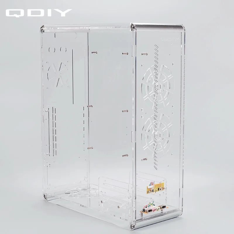 QDIY PC-A006SM MicroATX прозрачный акриловый чехол для компьютера PC чехол с водяным охлаждением игровой плеер акриловый чехол для компьютера