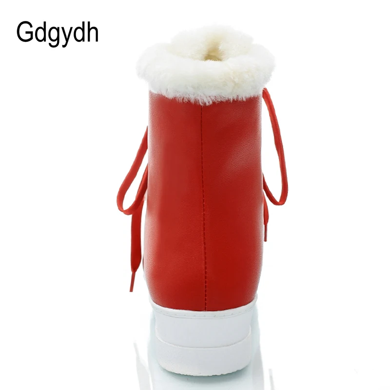 Gdgydh الأسود شتاء دافئ أحذية النساء كعب مسطح أفخم داخل منصة رخيصة القطن الثلج للشتاء جلد نوعية جيدة
