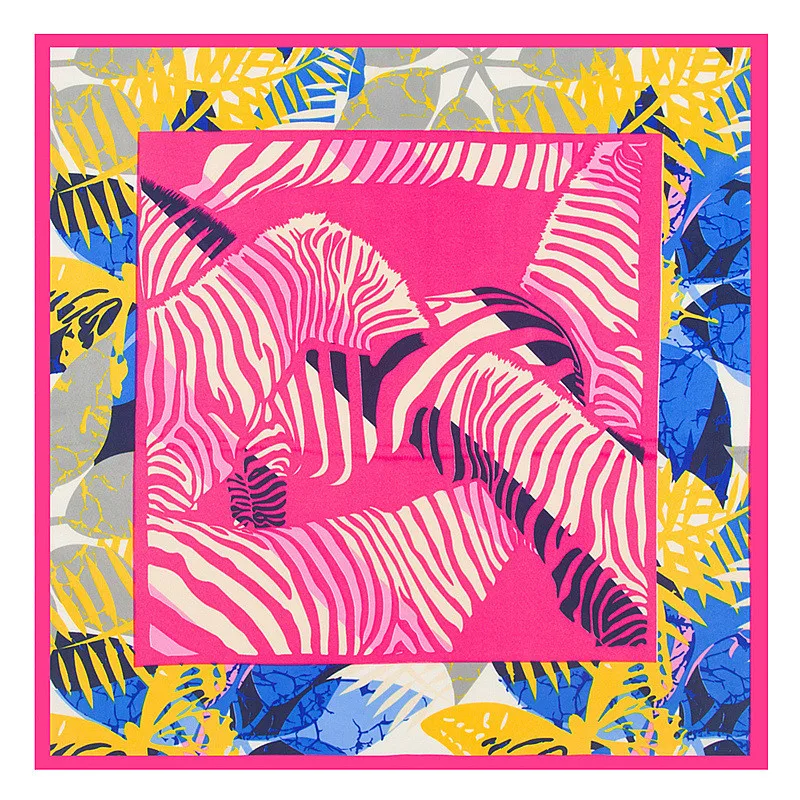 

MENGLINXI 60cm*60cm 2019 New Luxury Brand Spring Leaves Women Twill Silk Scarf Small Square Scarves Print Headband Hijab