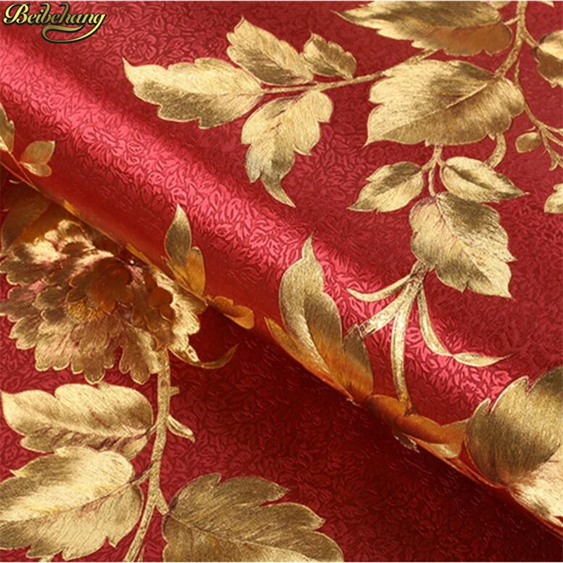 beibehang Waterproof Gold Foil American Pastoral Flower Wallpaper Golden Silver Bedroom Living Room TV Background Wall