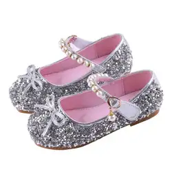 Для девочек со стразами обувь Новые Демисезонный принцесса кожаные ботинки с бантом для девочек детские ботинки на низком каблуке