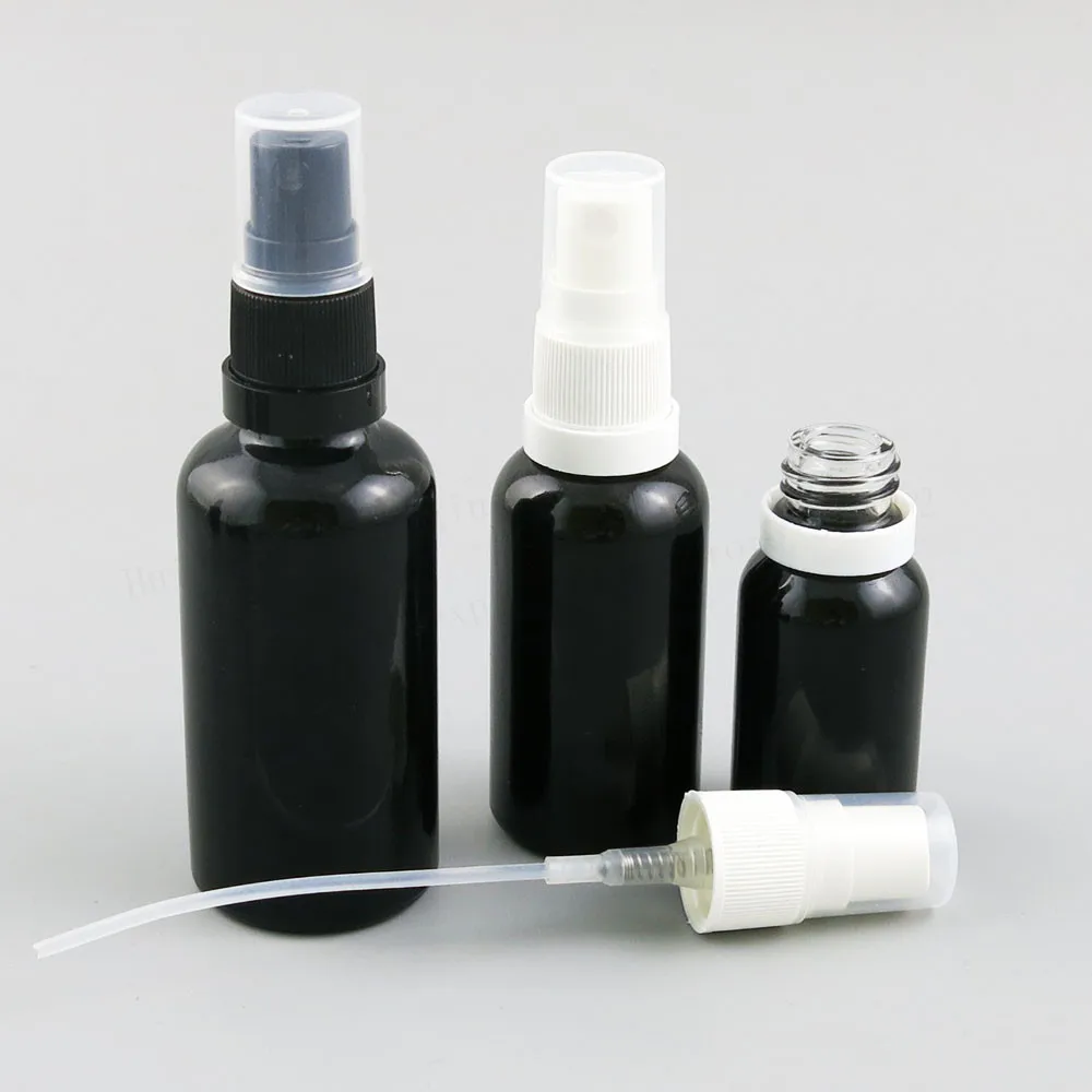 

12 x Refillable 100ml 50ml 30ml 15ml 10ml Paint Black Glass Perfume Bottle With Plastic Tamper Evident Mist Sprayer