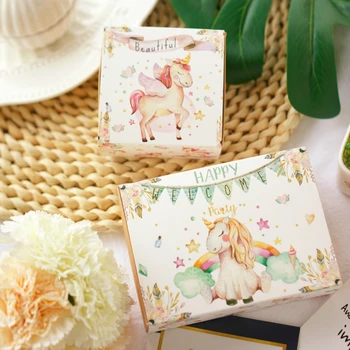 

Free shipping 50pcs Unicorn ribbon Wedding baby Birthday baby shower Guests Event party small goods sweet pink Candy Favor Boxes