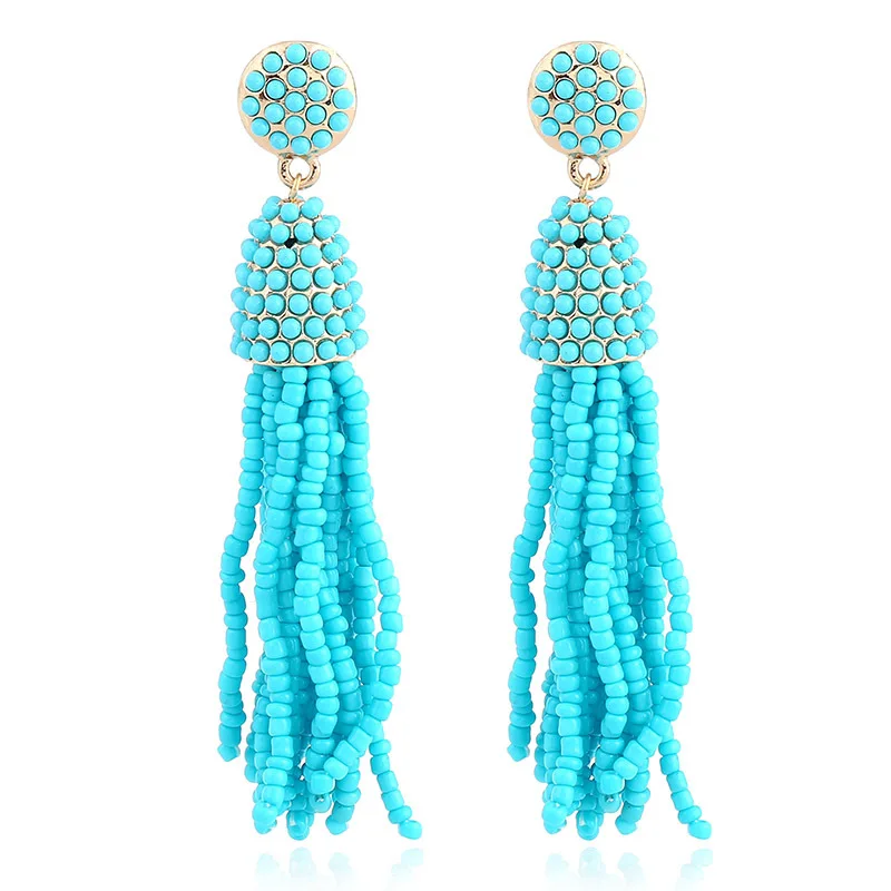 1 pairs  Seed Beads Long Tassel Earrings Handmade Weaving Drop Earrings