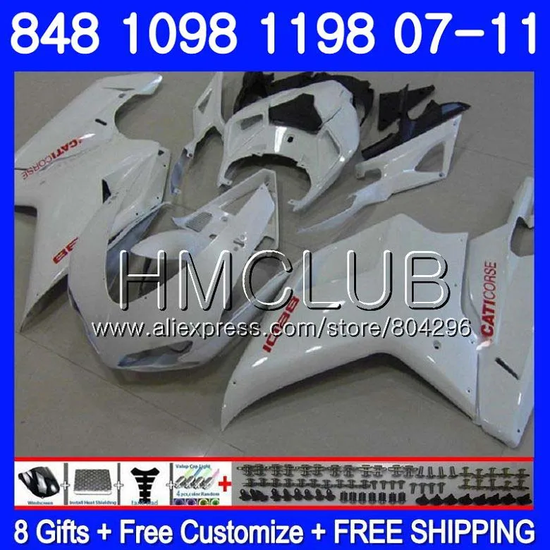Комплект для поездок на мотоцикле DUCATI 848R 1098R 848 1098 1198 07 08 09 10 11 130HM. 23 1098 S 848 S R 1198 S 2007 2008 2009 2010 2011 обтекатель жемчужно-белый - Цвет: No. 1