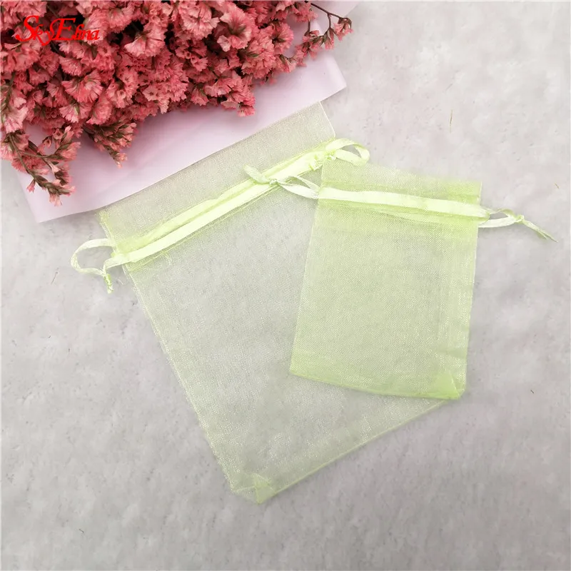spring green 50/шт мешки из органзы на шнурке мешочки для свадебной вечеринки Подарочная сумка Упаковка мешочки тюлевые сумки 6x8 8x11 10x15 12x17 19x29cm6z - Цвет: spring green
