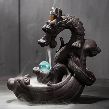 

Ceramic Backflow Incense Burner Creative Home Decor Dragon Incense Holder Censer With Crystal Ball + 20Pcs Incense Cones