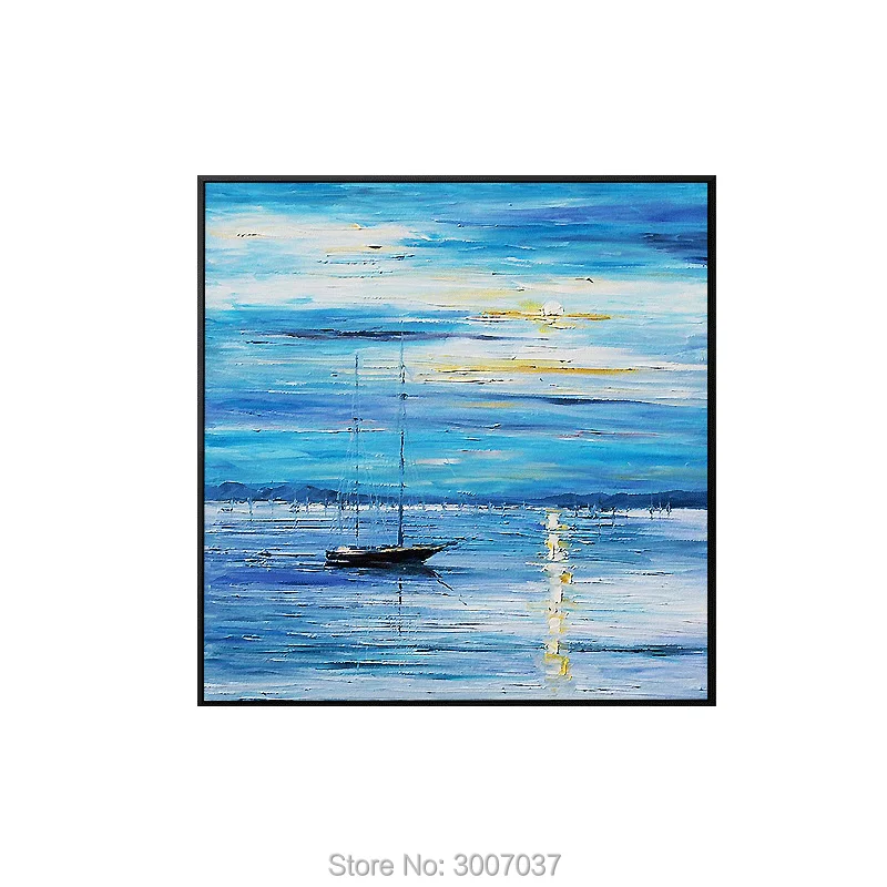 

Handmade High Quality Abstract boat under Blue Sky Oil Painting on Canvas for Home decoration Ship by DHL