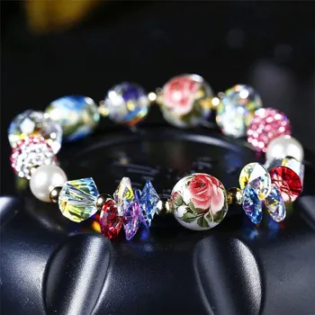

[Red Trees] 2018 New Multi Color Crystal Bracelet Adjustable Hand Drawing Bead Strand Bracelet For Female Friend Party Gift