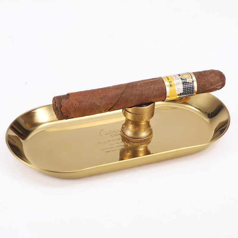 

LUBINSKI Fashion Simple Design Golden Metal Gadgets Cigar Ashtray Cigar Holder
