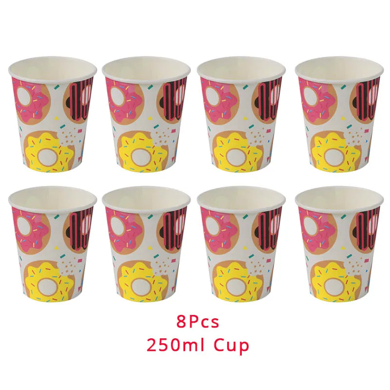 Donut Party Donut Wall Wedding Party Decoration Disposable Tableware Set Ice Cream Party Balloons Kids 1st Birthday Decorations - Цвет: 8pcs cups