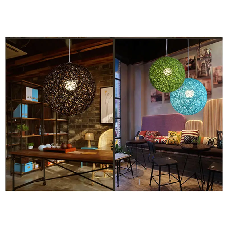 

Bamboo, Rattan And Hemp Ball Chandelier Individual Creativity Spherical Rattan Nest Lampshade