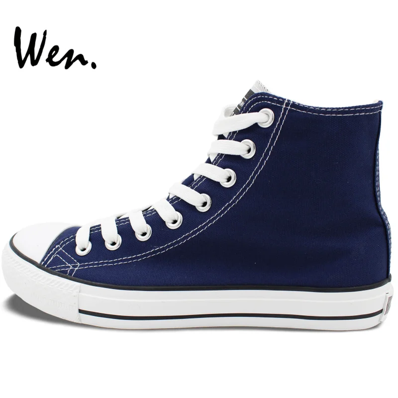 Wen Customize Blue High Top Hand Painted Canvas Shoes Offer Pictures