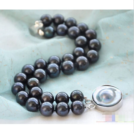 

Free shipping >>>>>>P4116 2ROW 8" 12mm ROUND BLACK FRESHWATER PEARL BRACELET MABE