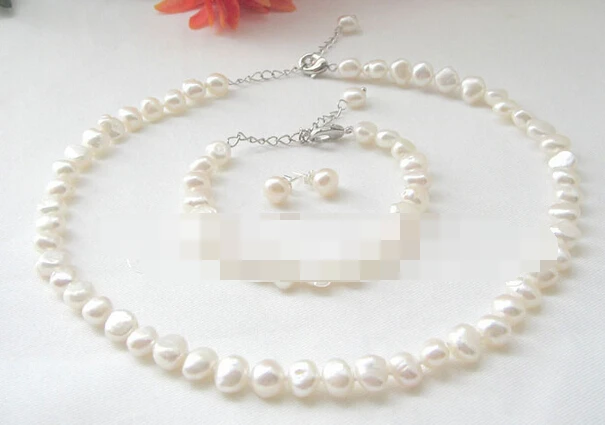 

12614 white baroque freshwater pearl necklace + bracelet + earring