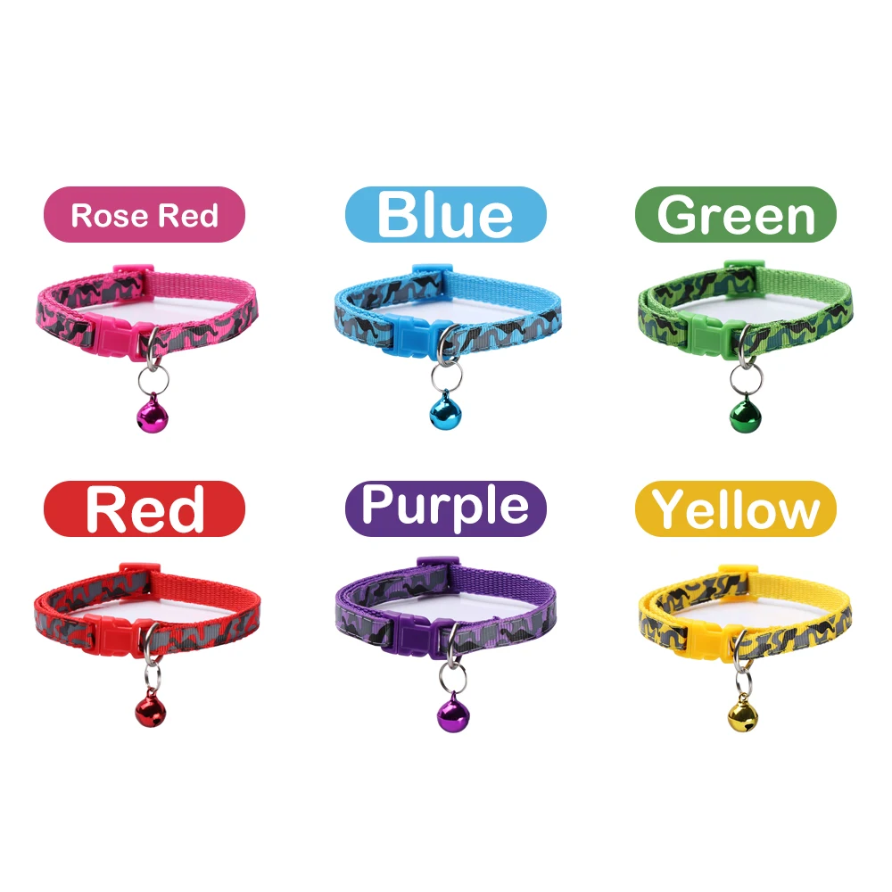 1pc 20-34cm colorful Adjustable Kitten Collar Camouflage Bell Camo Pet Dog Cat Puppy Snap Buckle Pet Safety Collar