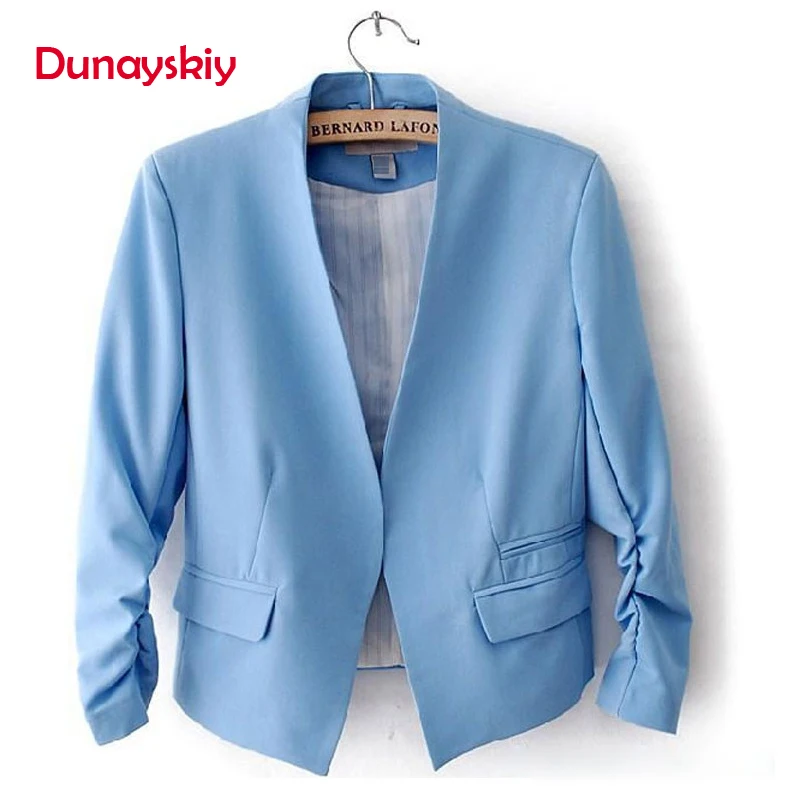 

Dunayskiy Women Autumn Long Puff Sleeve Short Jackets Formal 5 Colors Slim Open Stitch Basic Outerwear Coats For Female Fashion