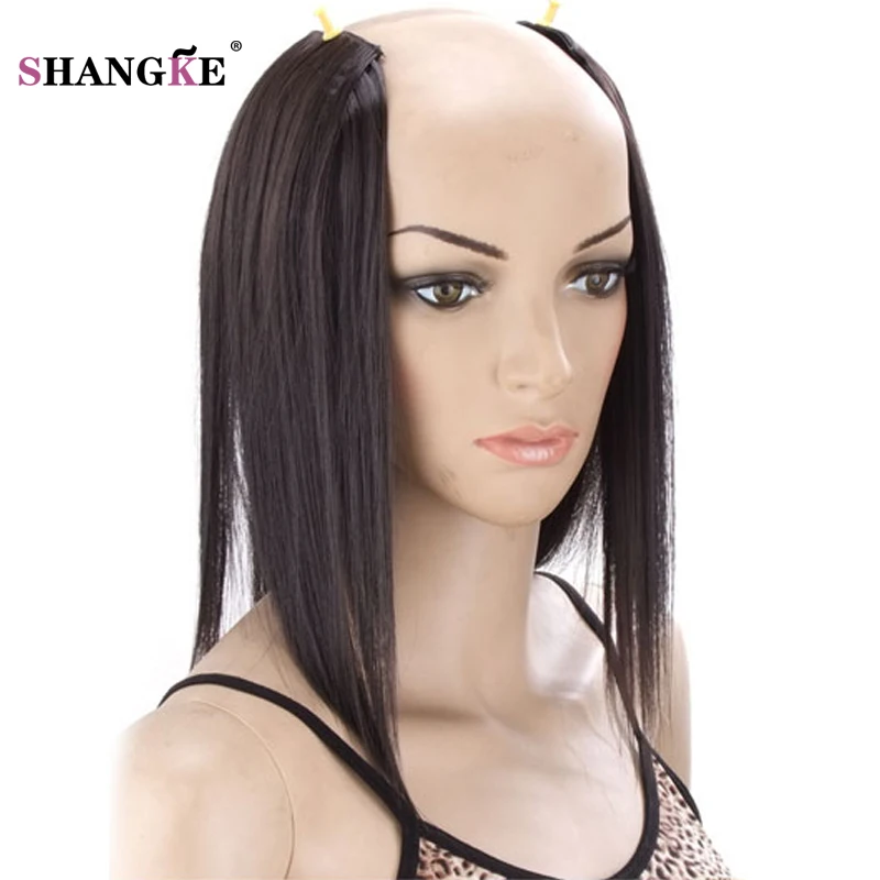 SHANGKE 2 Pieces 3 Clips In Hair Extensions Medium Straight Hairpieces Natural Fake Hair Pieces Heat Resistant Synthetic Hair SHANGKE 2 Pieces 3 Clips In Hair Extensions Medium Straight Hairpieces Natural Fake Hair Pieces Heat Resistant Synthetic Hair