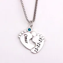 Personalized Baby Feet Pendant Necklace with Birthstones 2018 New Arrival Long Birthstone Necklaces Custom Made Any Name YP2494