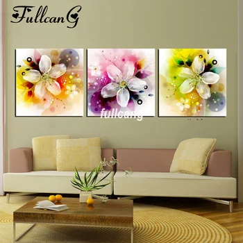 

FULLCANG Full Square Diamond Embroidery Flowers Triptych Diy 5D Diamond Painting Cross Stitch Mosaic Needlework Arts F868