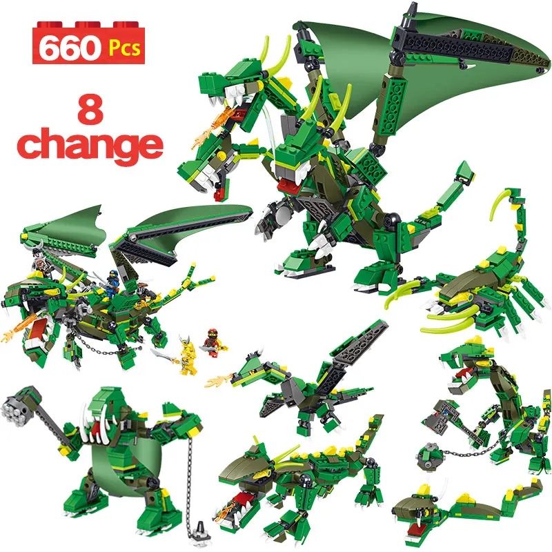 

8Change Ninjagoed Mechanical Dragon Building Blocks Compatible Legoingly Ninjagoed Battle Dragon Bricks Toys for Children 660pcs