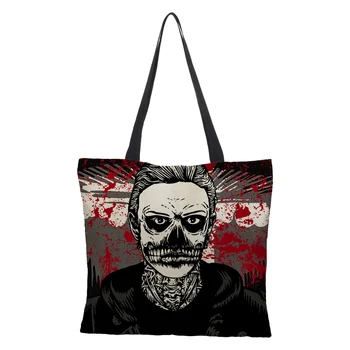 

Customized high-grade linen shopping bag shoulder bag punk pattern double-sided printing foldable reusable casual shopping