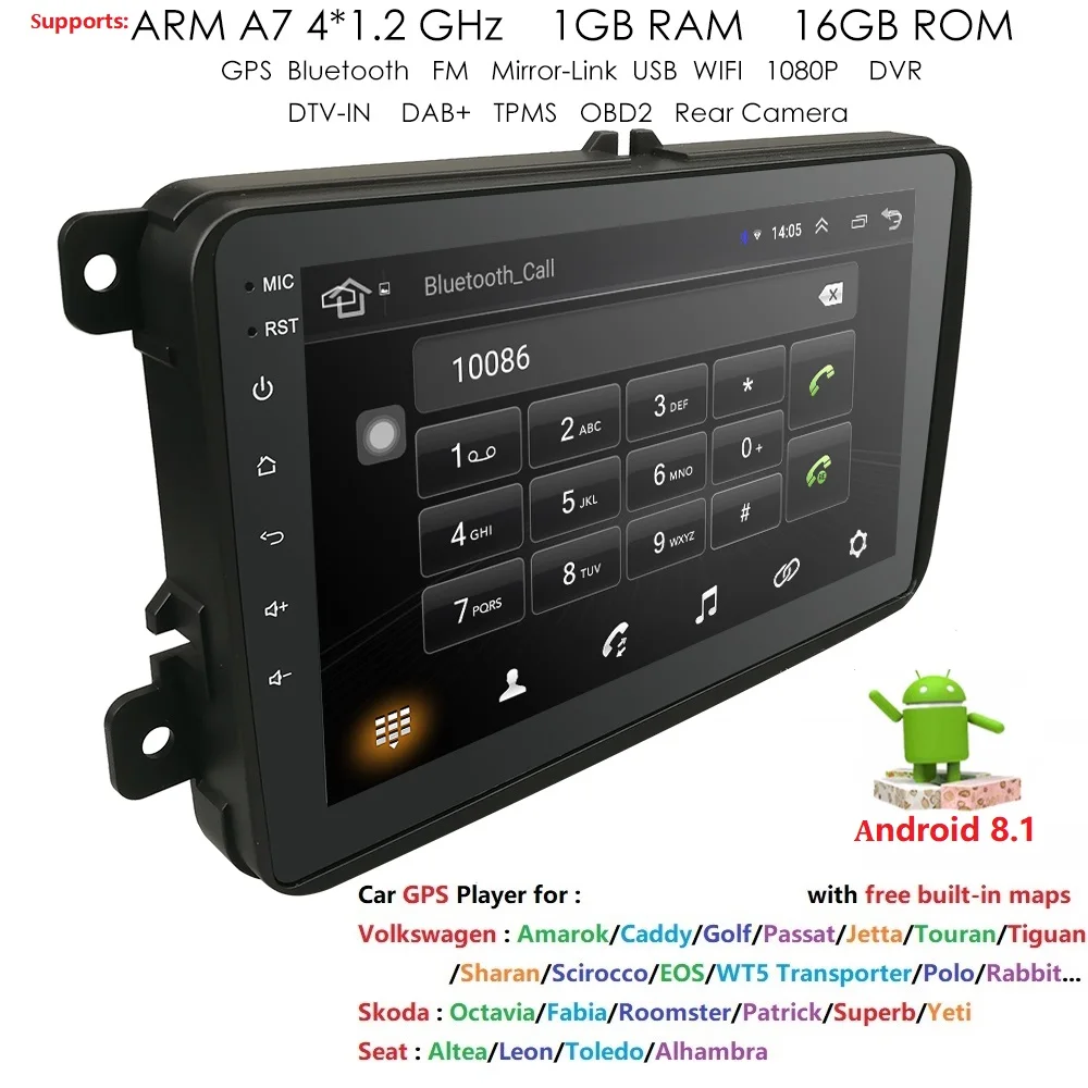 Ossuret Car Multimedia player 2Din Car GPS For VW/Volkswagen/Golf/Polo/Tiguan/Passat/b7/b6/SEAT/leon/Skoda/Octavia Radio Android