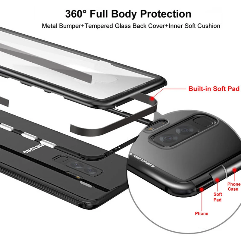 Встроенный магнитный адсорбционный металлический чехол для samsung Galaxy S9 Plus S8 S9 Plus Note 8 S7 Edge для Xiaomi Mi 8