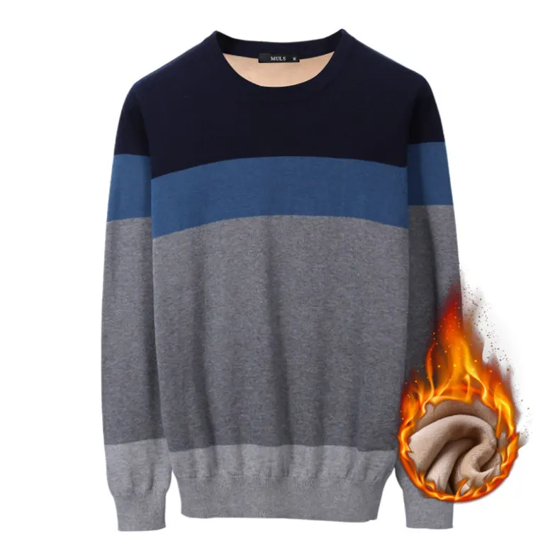 Fleece Sweater Pullovers Men Thick Keep Warm Winter Men Sweater Jersey Jumpers Autumn Cotton Striped Male knitwear Tops MS899-02