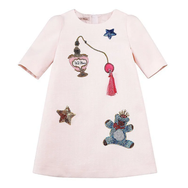 

Baby Girls Beading Bear Dress Kids Spring Clothes Children Cartoon Dress For 100-150cm