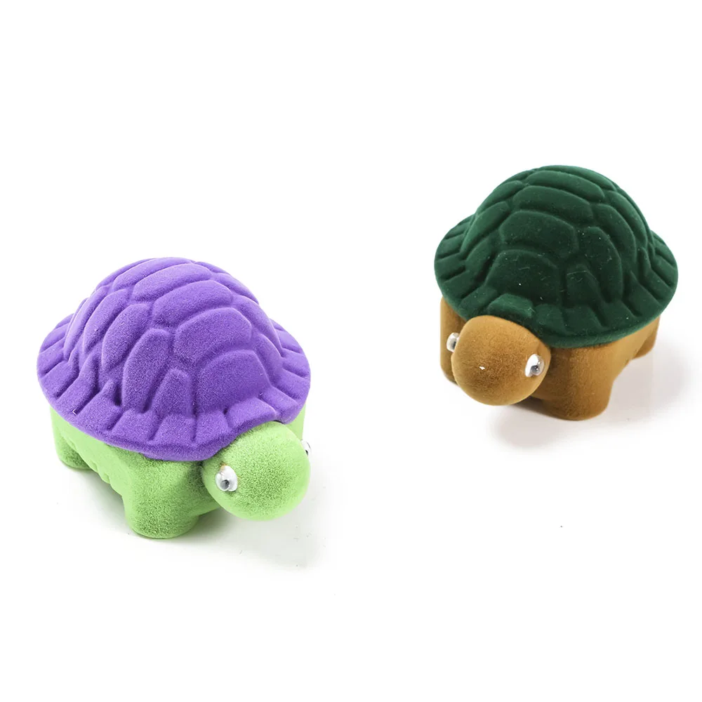 

Cute Turtle Tortoise Shape Design Velvet Ring Box Display Jewelry Packaging Creative Cute Animal Jewelry Box Storage Case