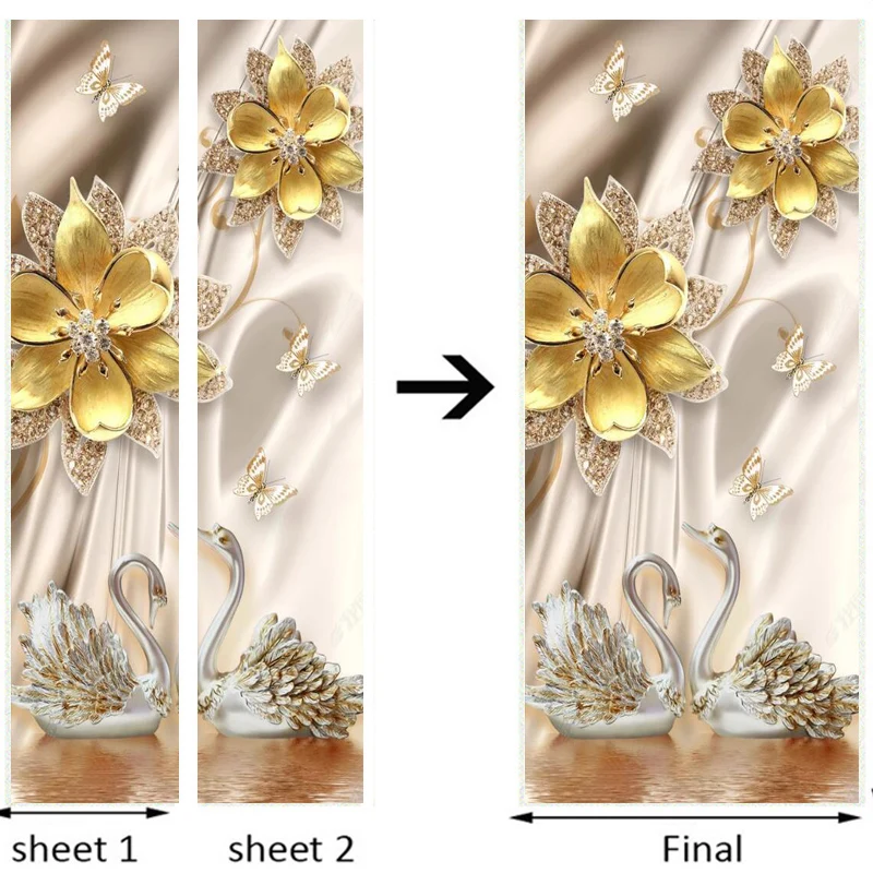 Европейский Стиль двери Стикеры 3D цветов Лебедь роскошные обои Спальня бронзовые цифры на двери гостиничных номеров, домов, квартир наклейки 3D паста ПВХ самоклеящаяся Стикеры s