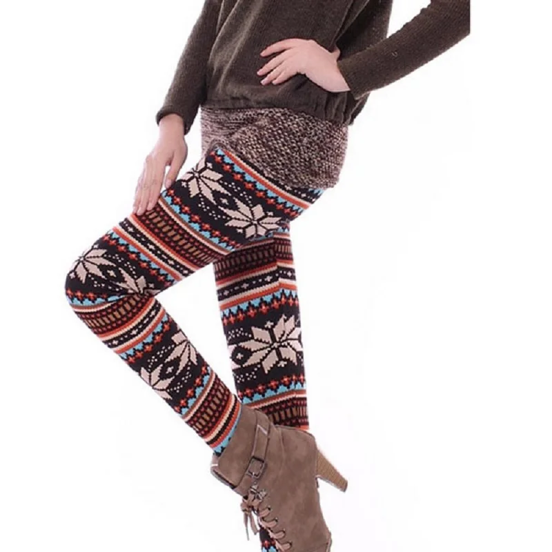 Hot sale Womens Nordic Deer Snowflake Knitted Leggings Winter Retro